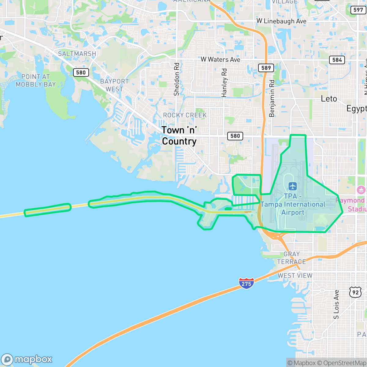 Map showing the location of Tampa International Airport Area, Tampa, FL