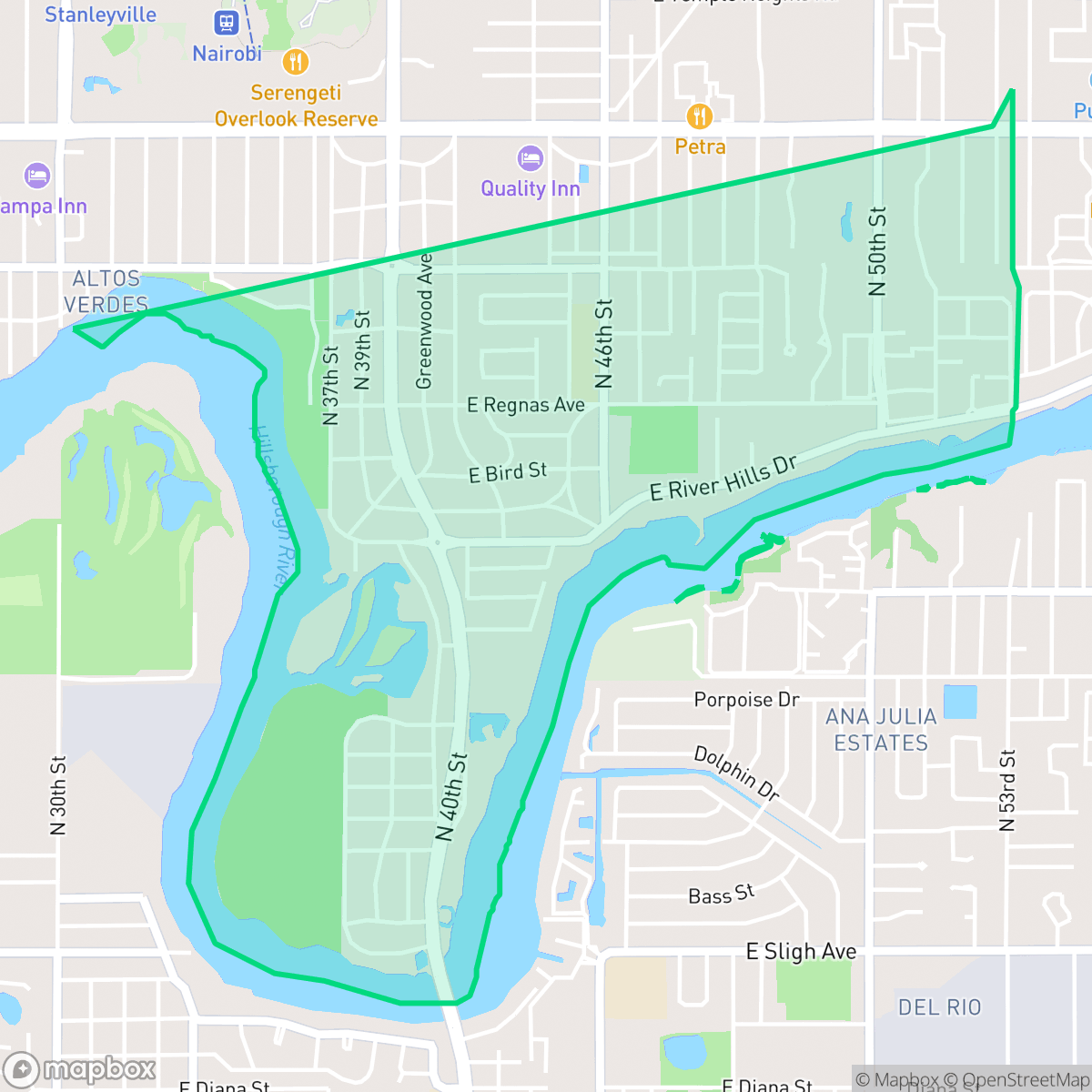 Map showing the location of Temple Crest, Tampa, FL