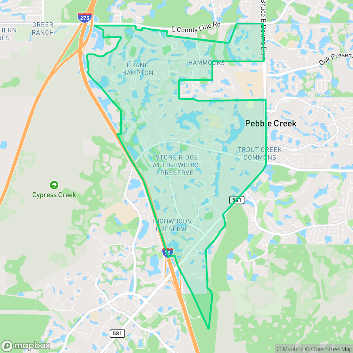 Map showing the location of West Meadows, Tampa, FL