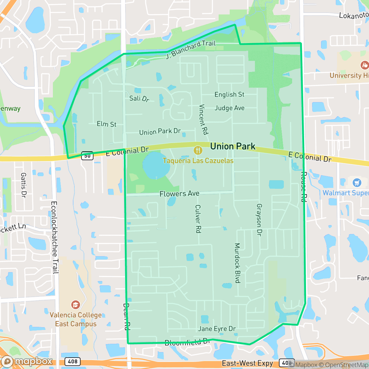 Map showing the location of Union Park, FL — coverage area