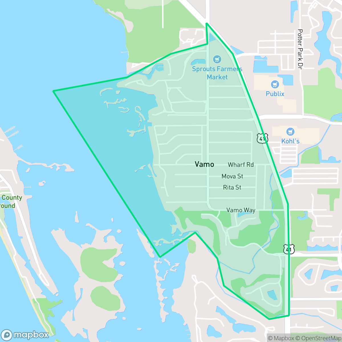 Map showing the location of Vamo, FL — coverage area