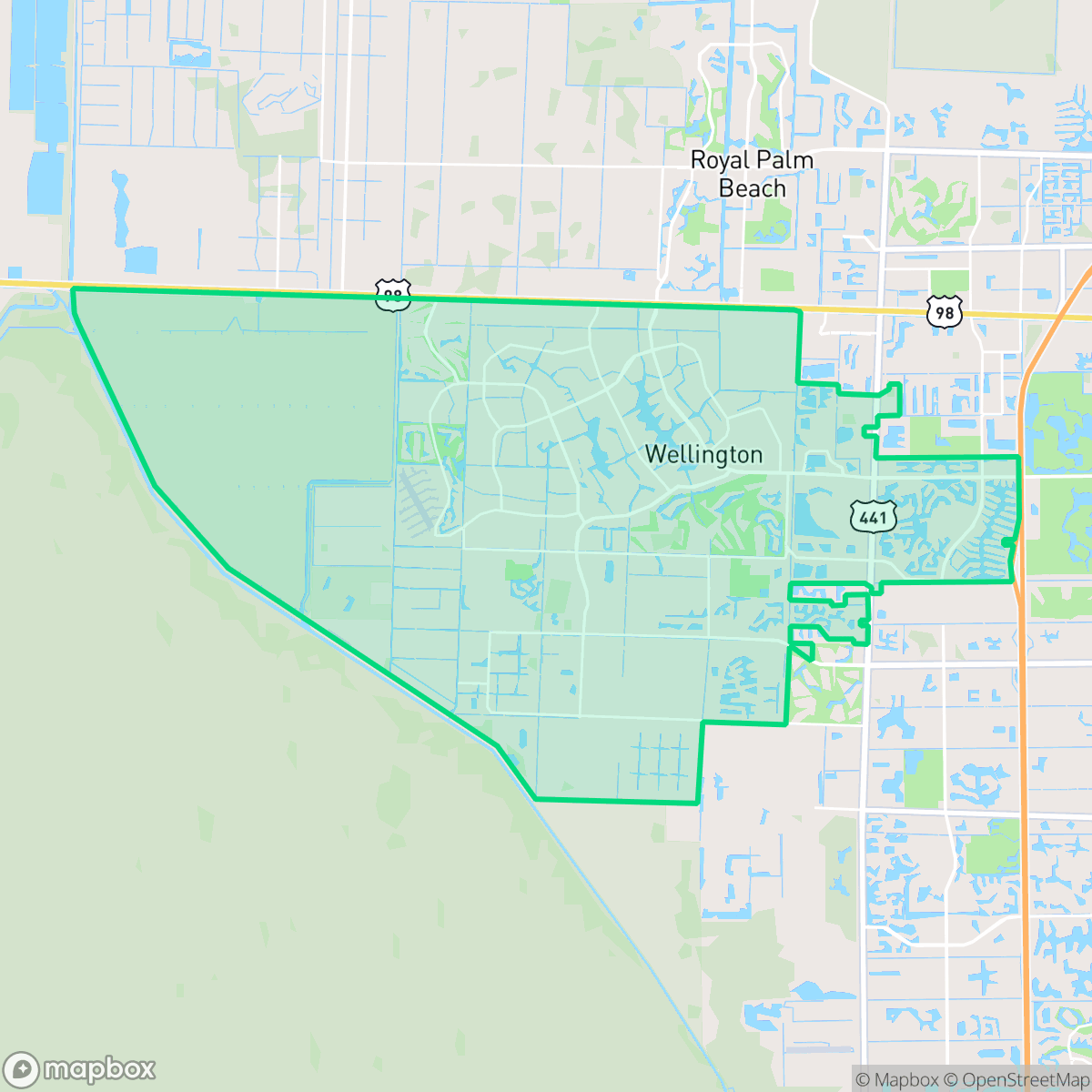 Map showing the location of Wellington, FL — coverage area
