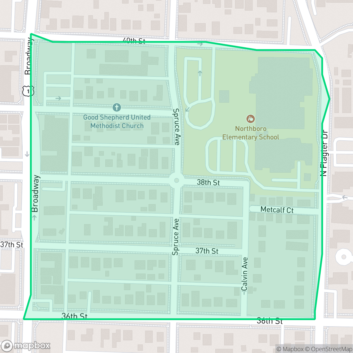 Map showing the location of Northboro Park, West Palm Beach, FL