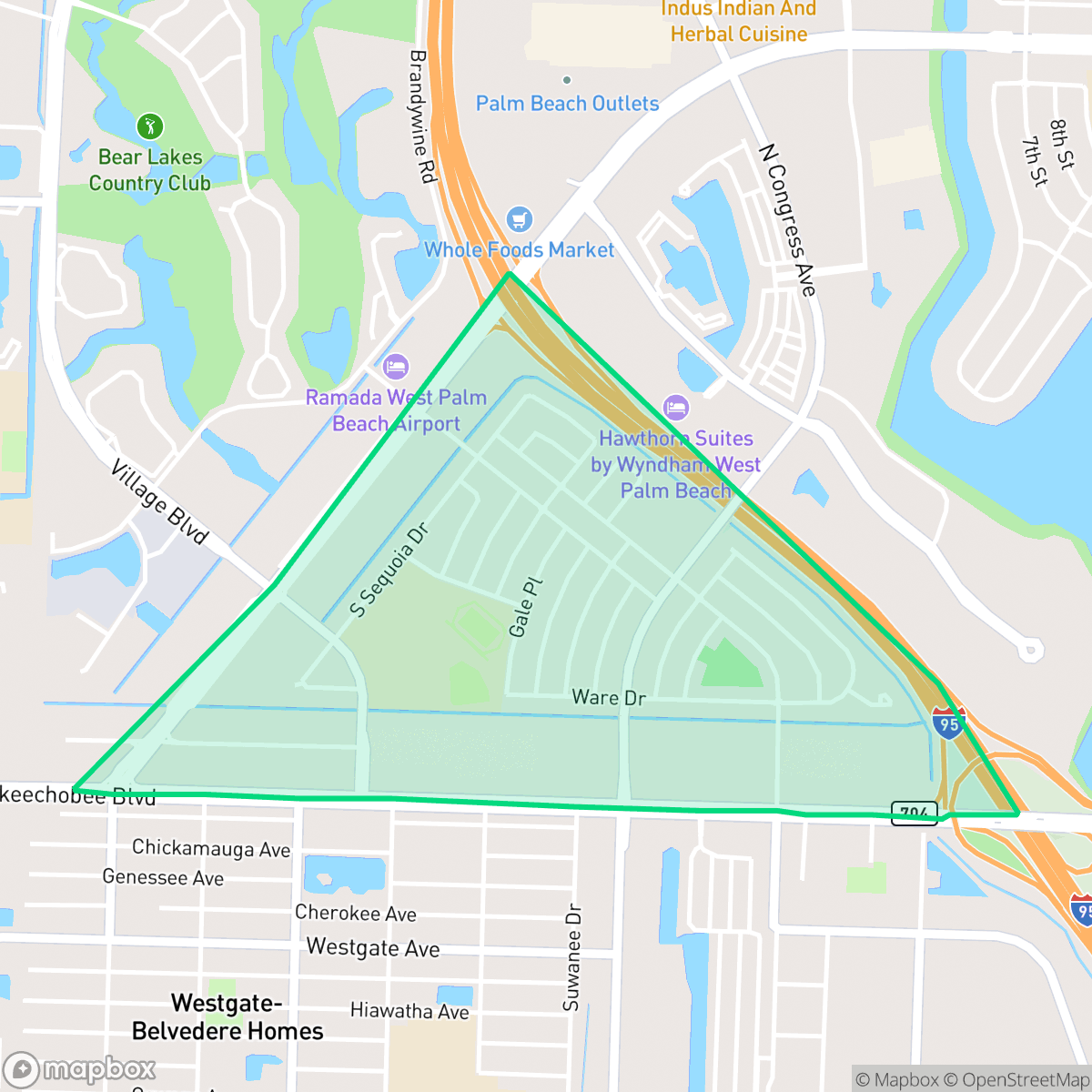 Map showing the location of Palm Beach Lakes, West Palm Beach, FL