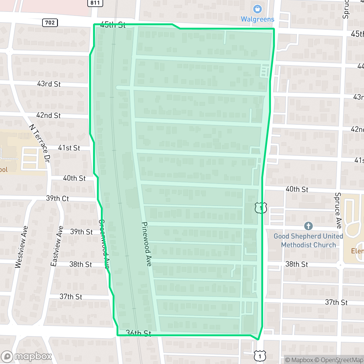 Map showing the location of Pinewood Park, West Palm Beach, FL