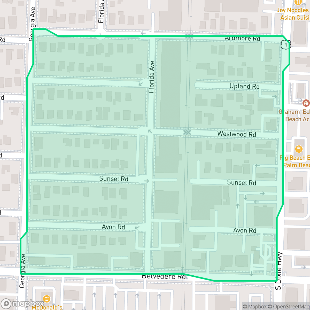 Map showing the location of Sunshine Park, West Palm Beach, FL