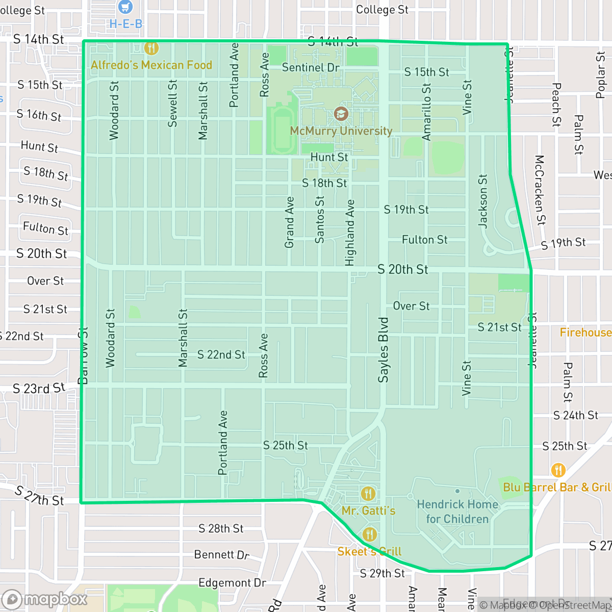 Map showing the location of Overplace, Abilene, TX