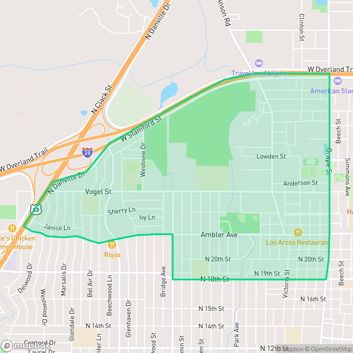 Map showing the location of Sears Park, Abilene, TX