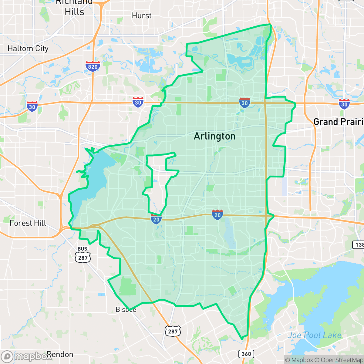Map showing the location of Arlington, TX — coverage area