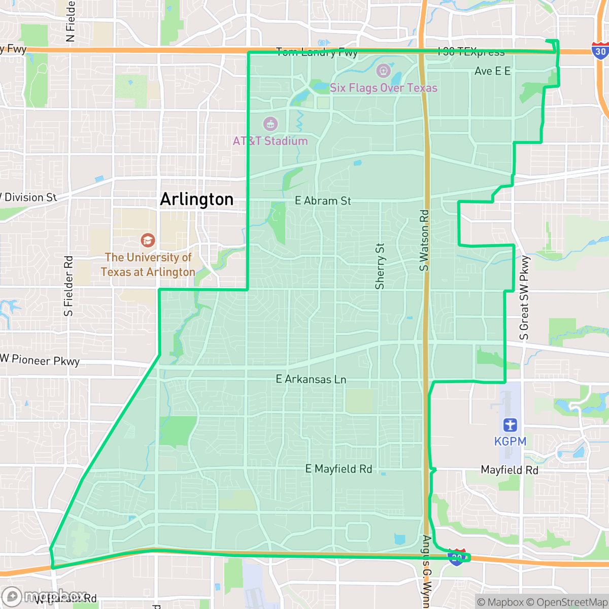 Map showing the location of East, Arlington, TX