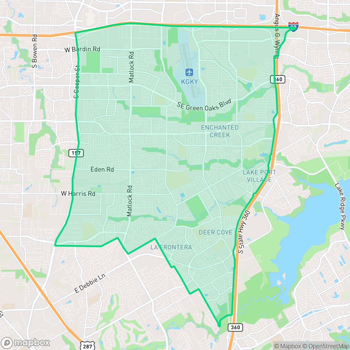 Map showing the location of Southeast, Arlington, TX