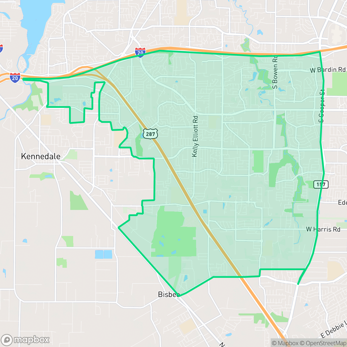Map showing the location of Southwest, Arlington, TX