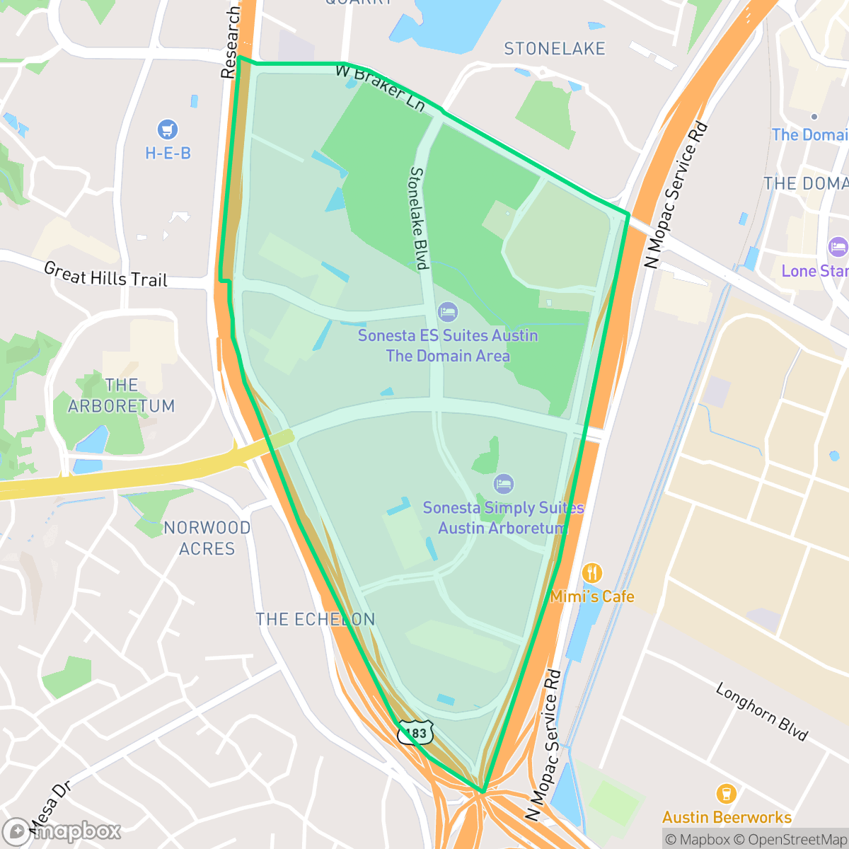Map showing the location of Gateway, Austin, TX