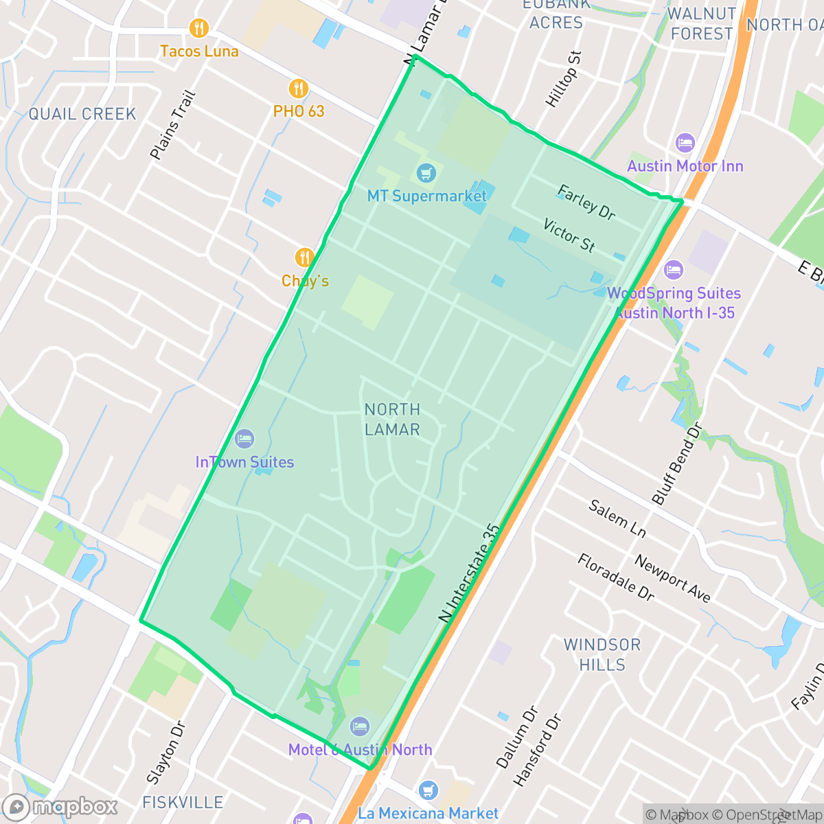 Map showing the location of North Lamar, Austin, TX