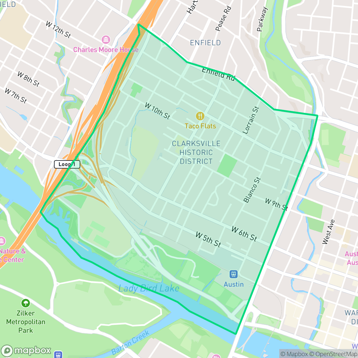 Map showing the location of Old West Austin, Austin, TX