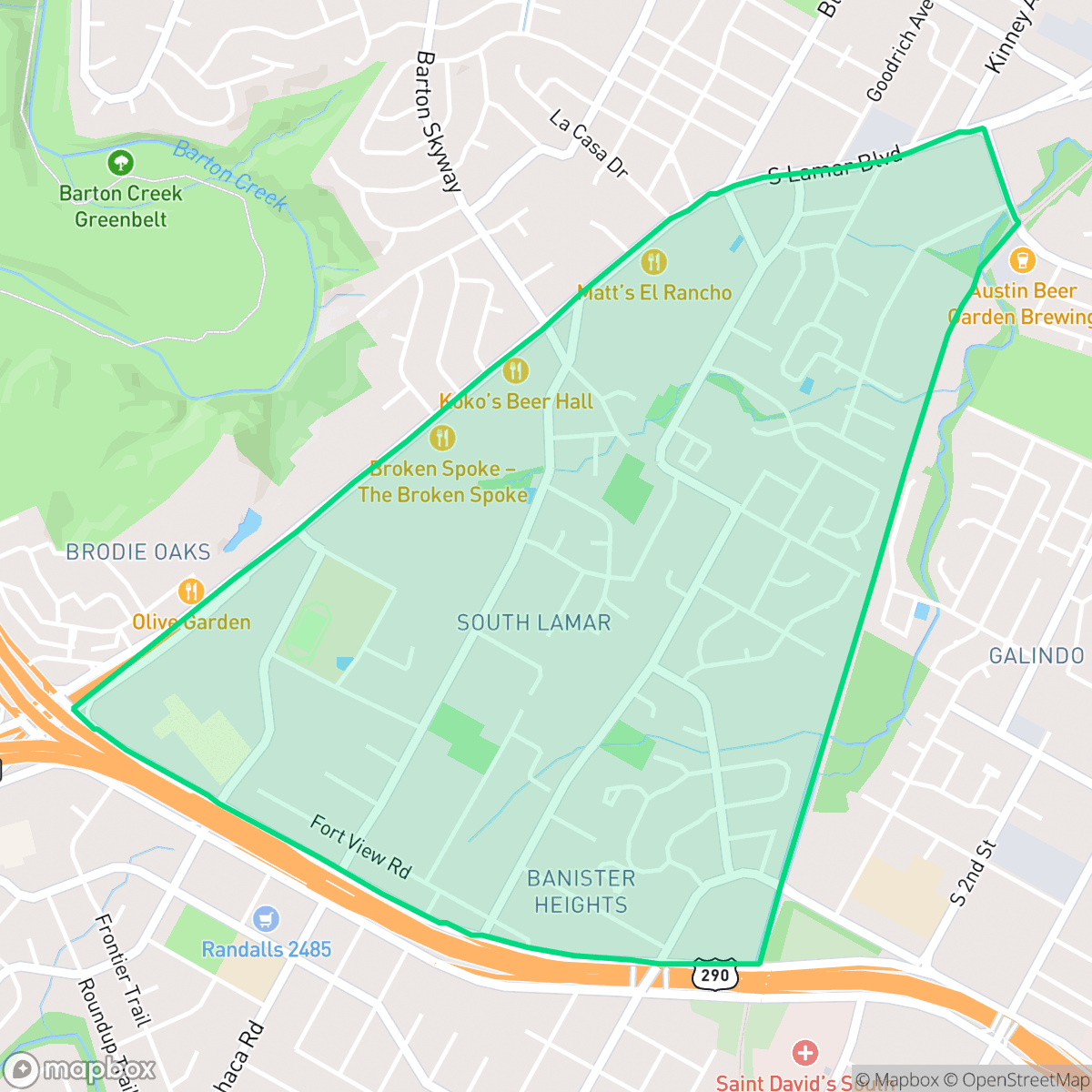 Map showing the location of South Lamar, Austin, TX