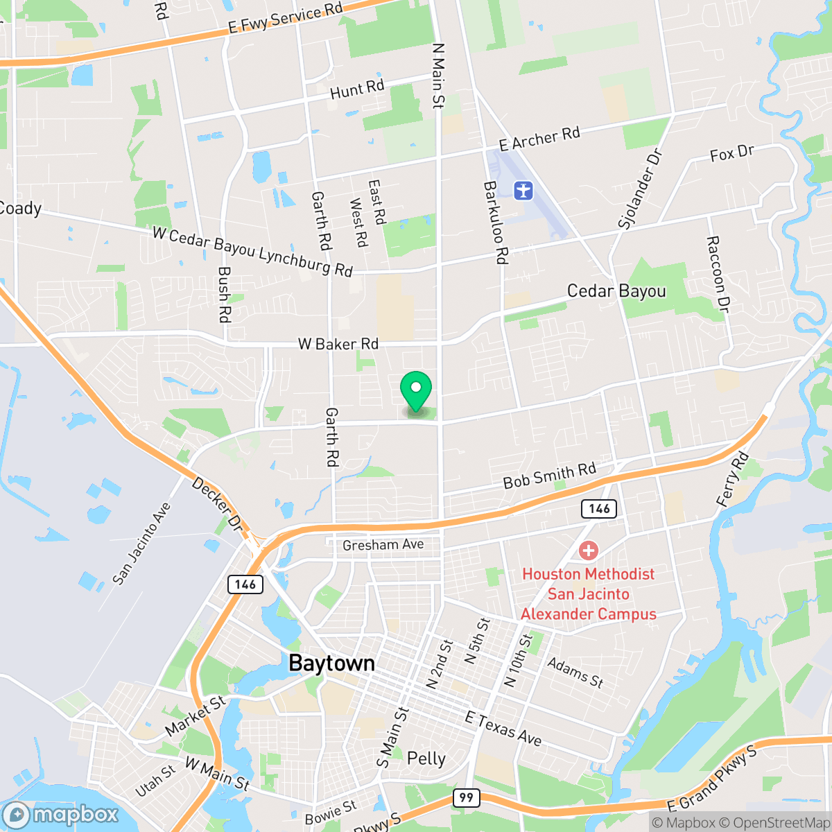 Map showing the location of Baytown, TX — coverage area