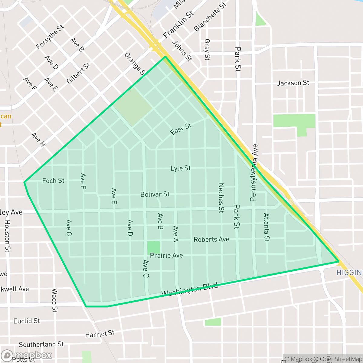 Map showing the location of Heart of the City, Beaumont, TX