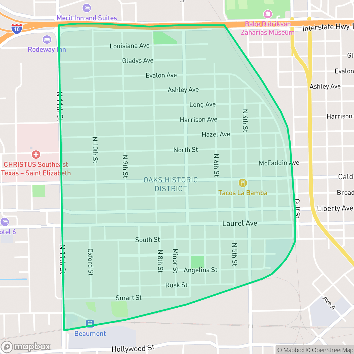 Map showing the location of Old Town on the Oaks, Beaumont, TX