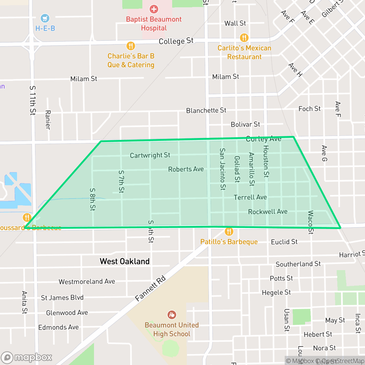 Map showing the location of Rockwell, Beaumont, TX
