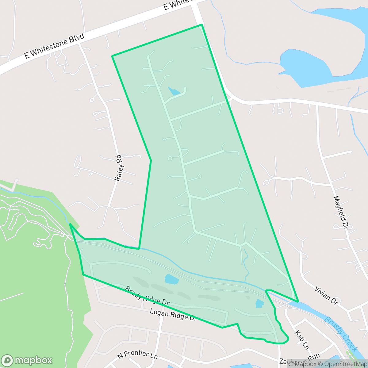 Map showing the location of Spanish Oak Terrace, Brushy Creek, TX