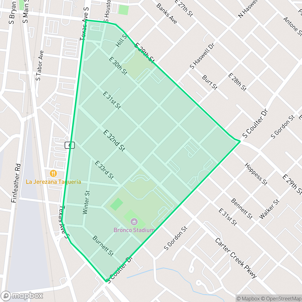 Map showing the location of East Side Historical District, Bryan, TX