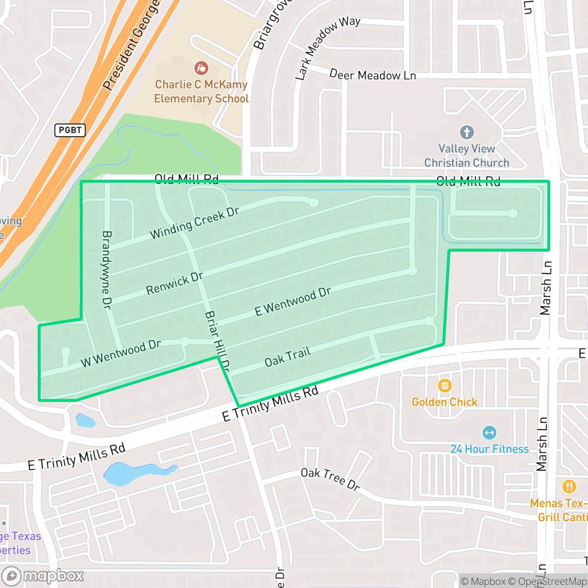 Map showing the location of Oak Tree North, Carrollton, TX