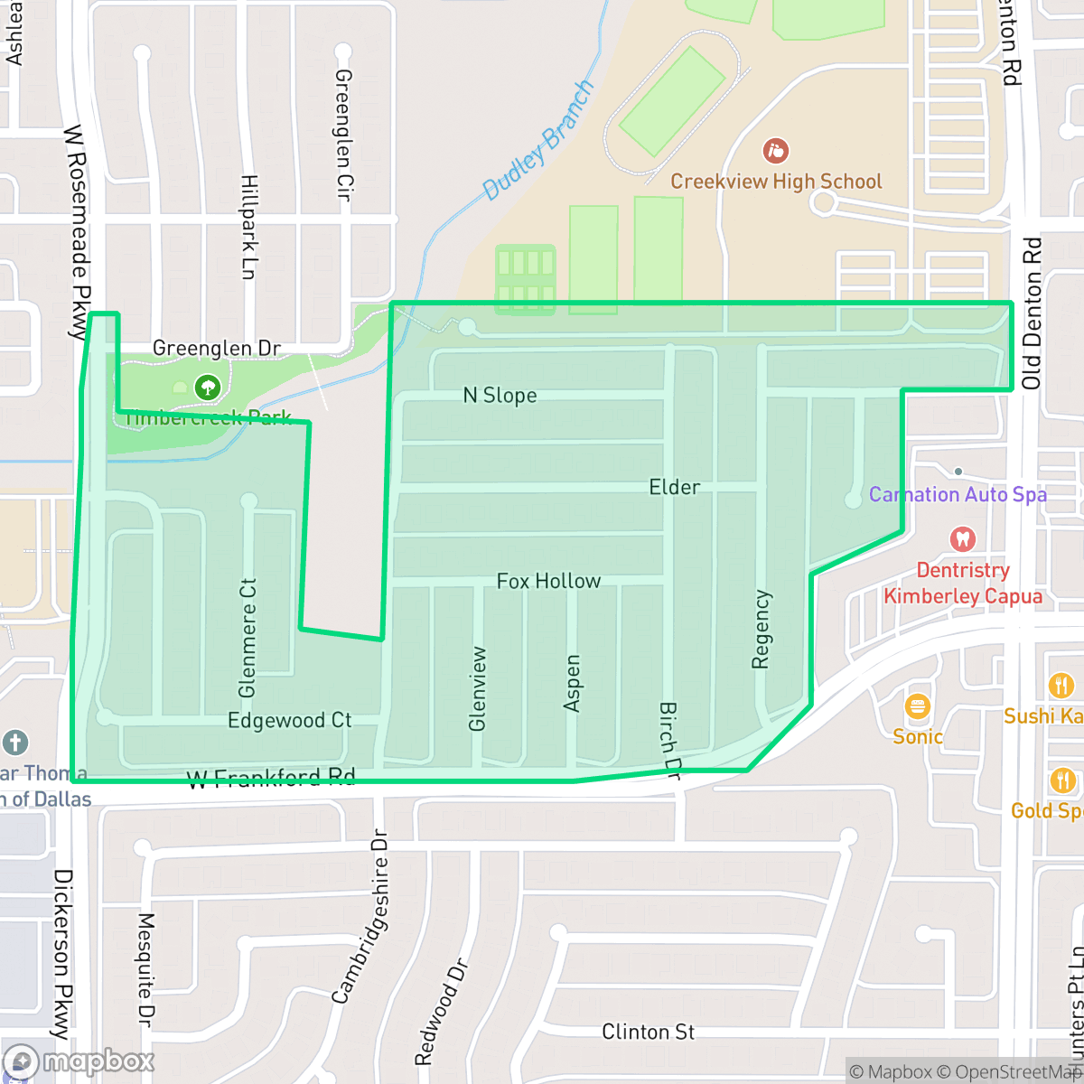 Map showing the location of Ridgeview, Carrollton, TX