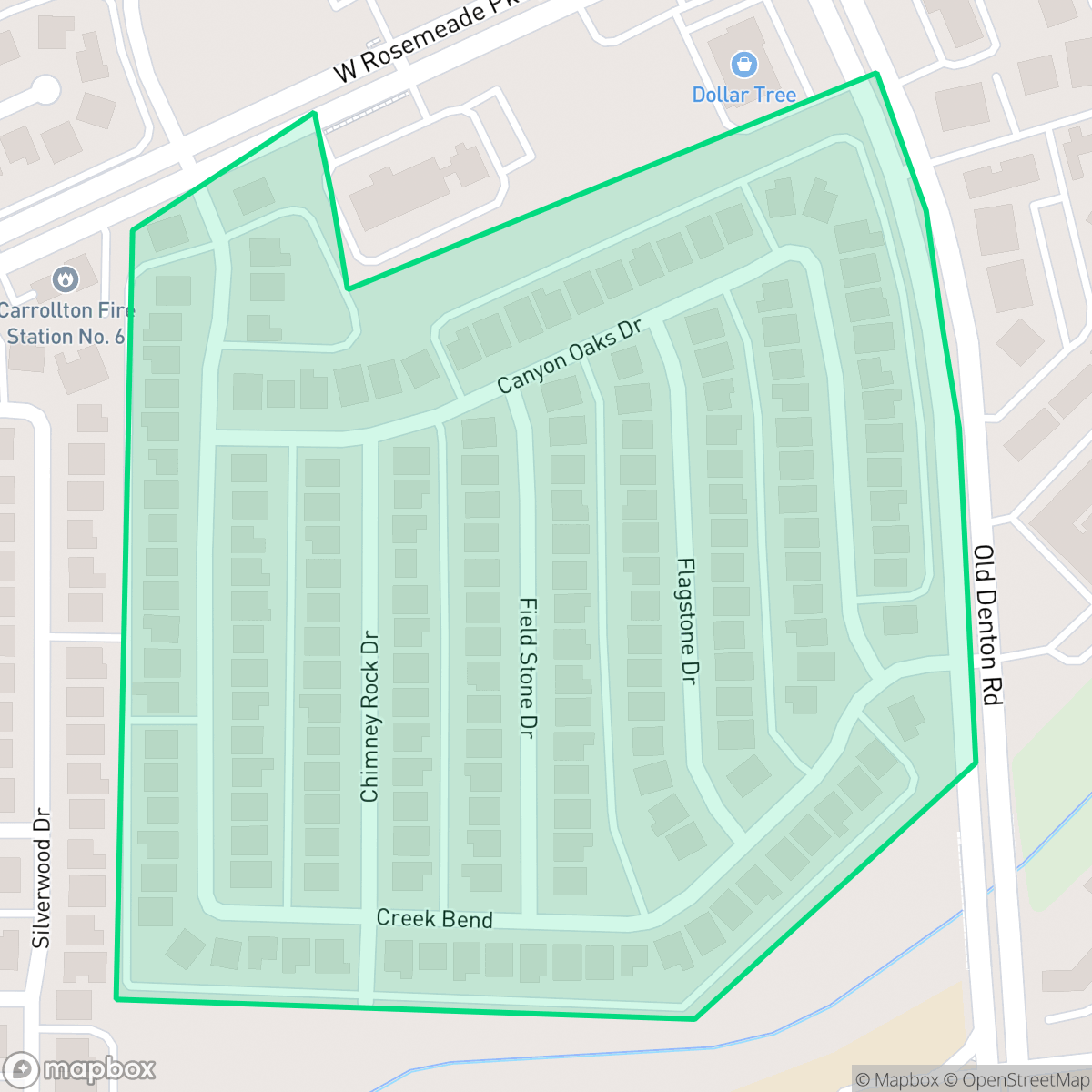 Map showing the location of Stone Creek, Carrollton, TX