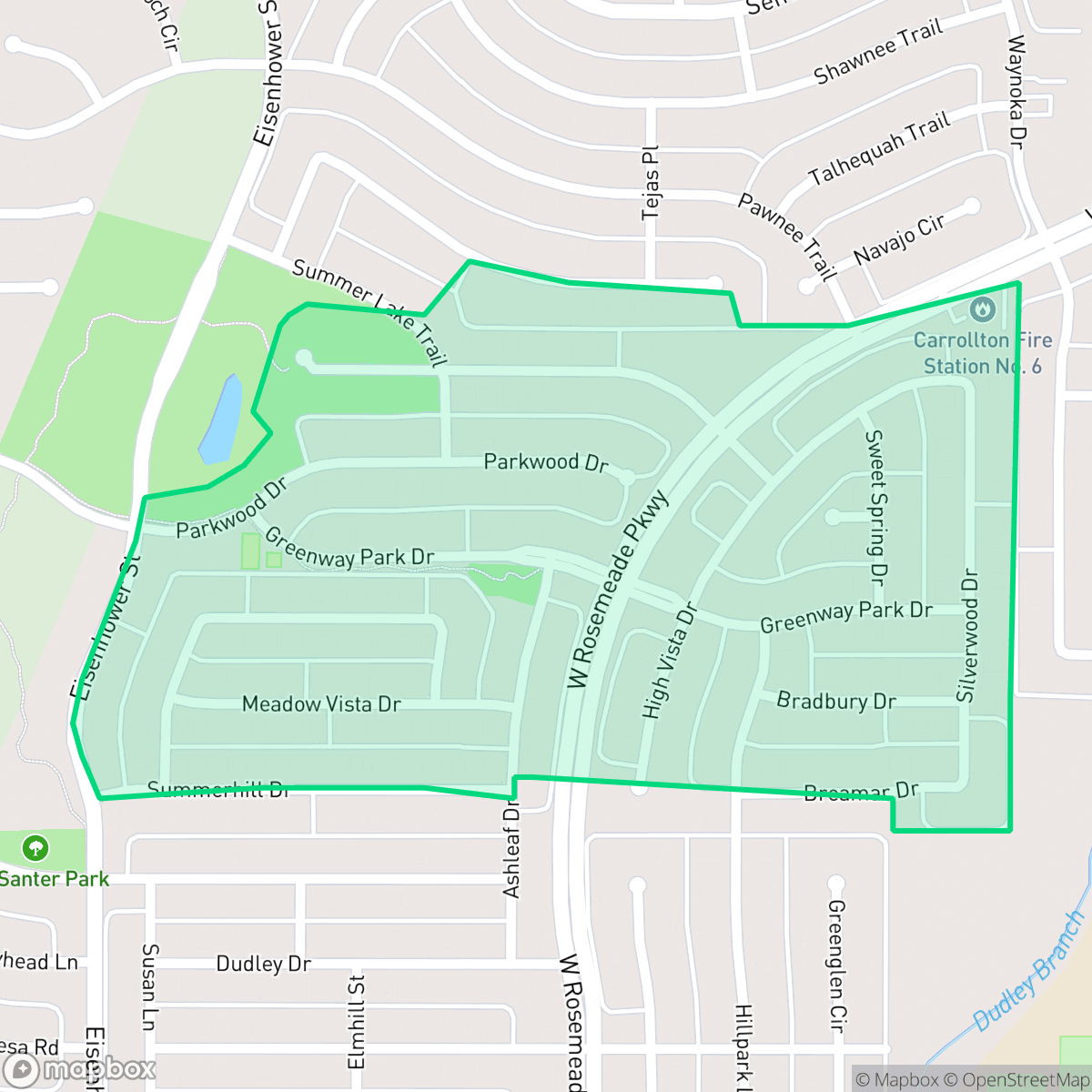 Map showing the location of Villages of Greenway Park, Carrollton, TX