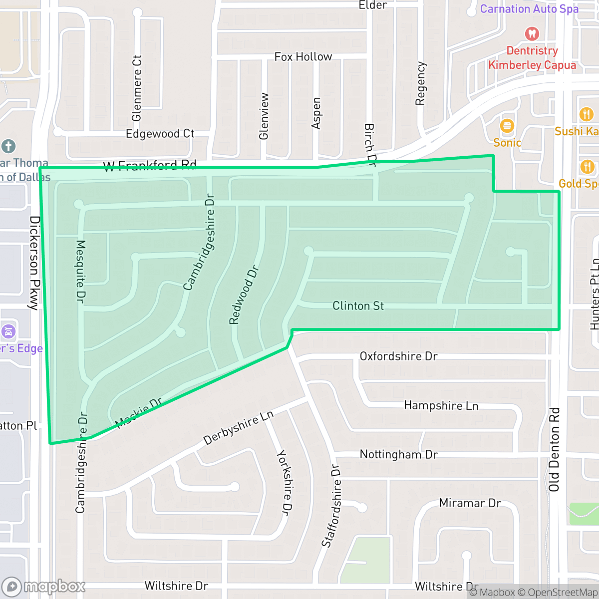 Map showing the location of Woodgate, Carrollton, TX