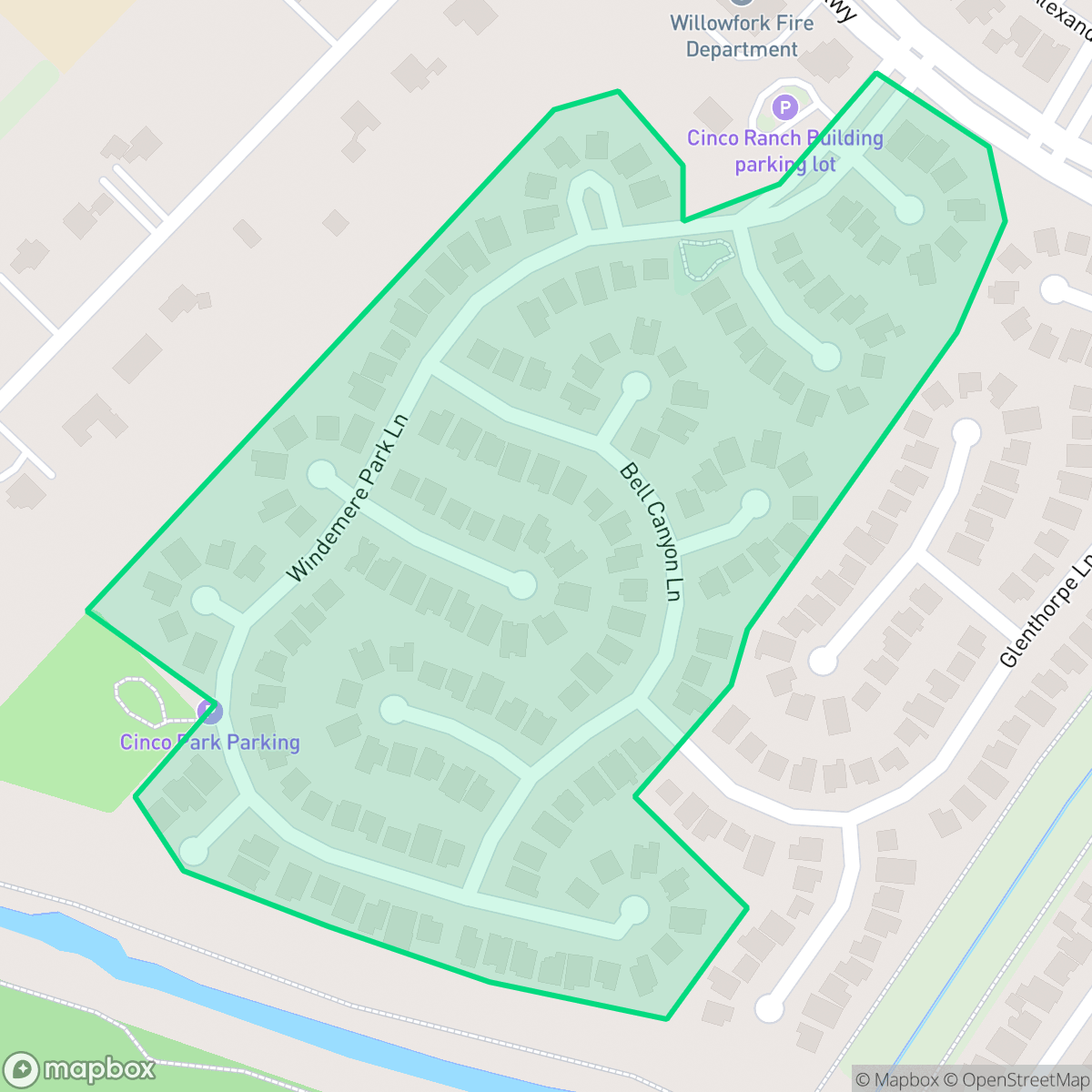 Map showing the location of Parkland Place, Cinco Ranch, TX