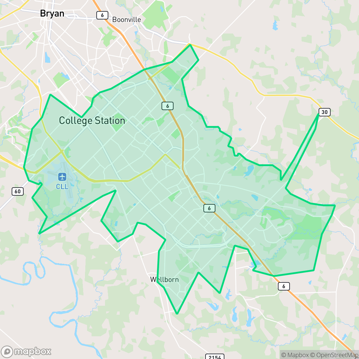 Map showing the location of College Station, TX — coverage area