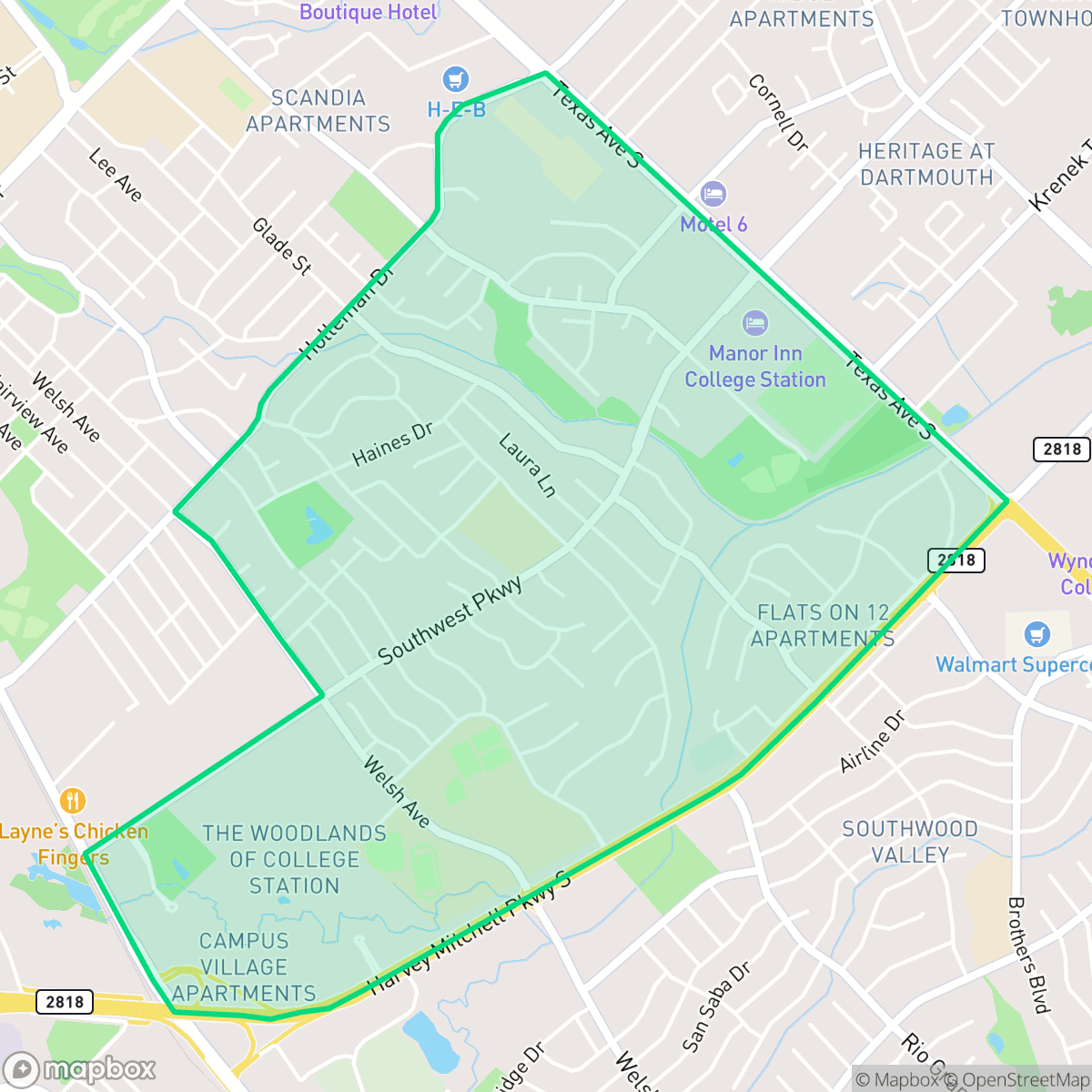 Map showing the location of South Knoll, College Station, TX