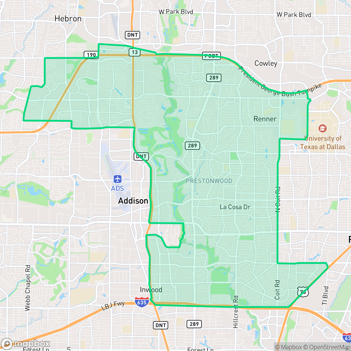 Map showing the location of Far North, Dallas, TX