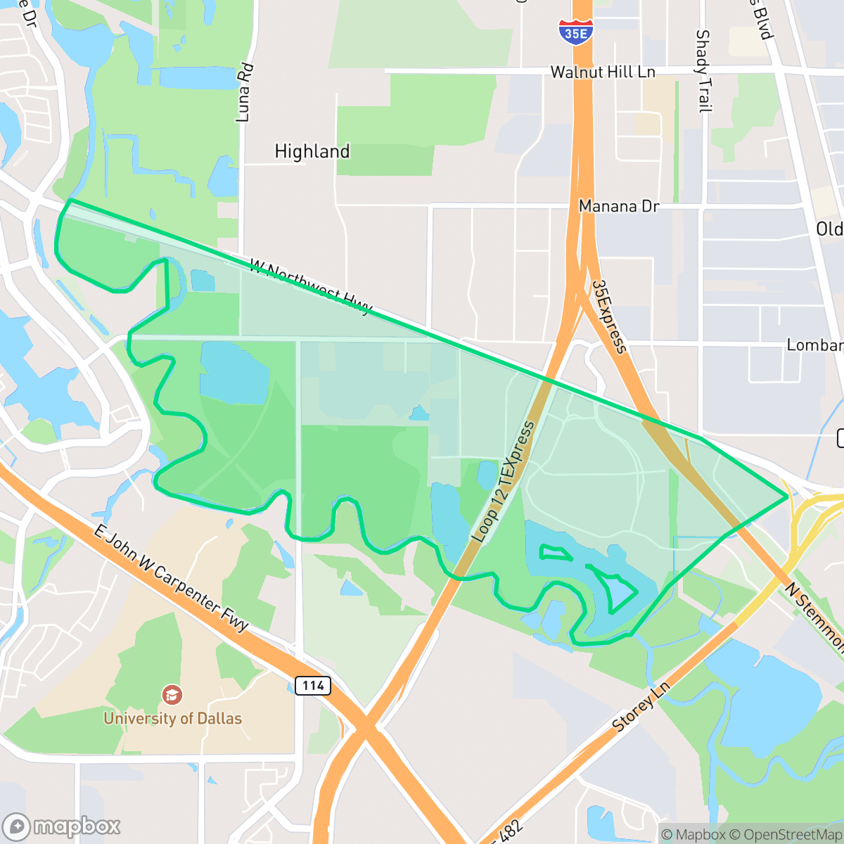 Map showing the location of Lake Caroline, Dallas, TX