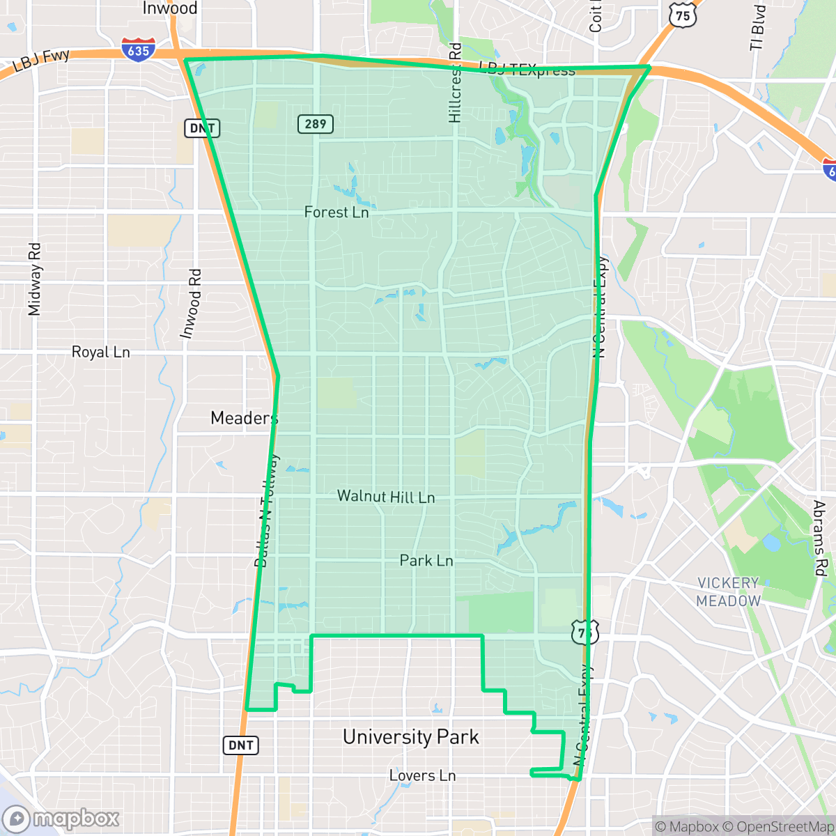 Map showing the location of North Dallas, Dallas, TX