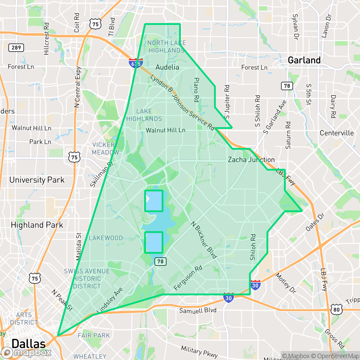 Map showing the location of Northeast Dallas, Dallas, TX