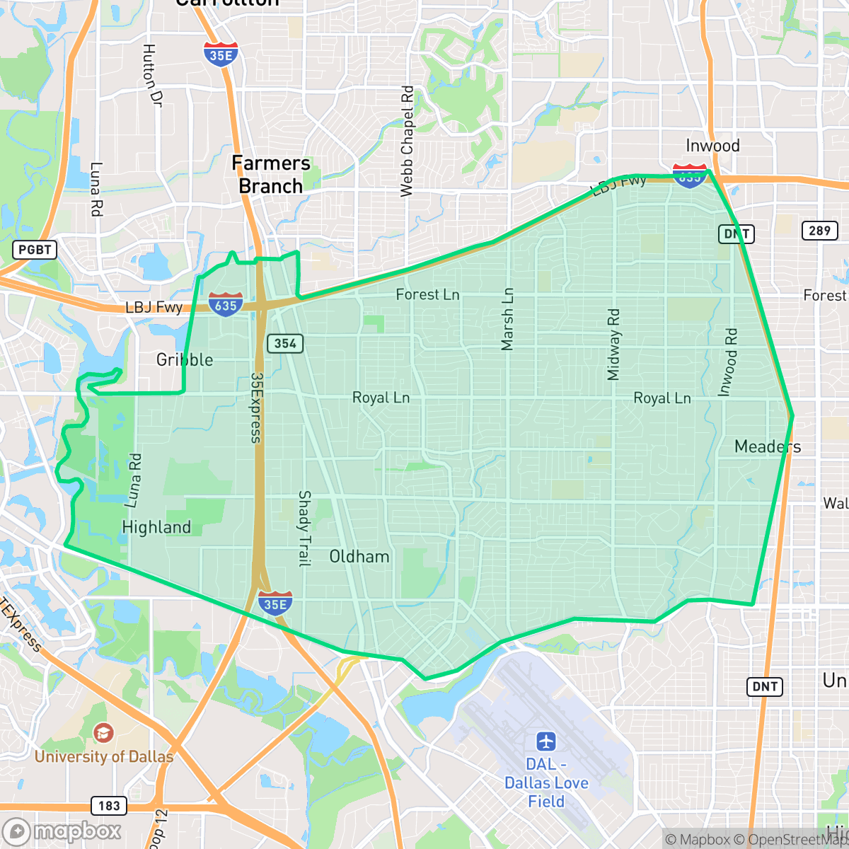 Map showing the location of Preston Hollow, Dallas, TX