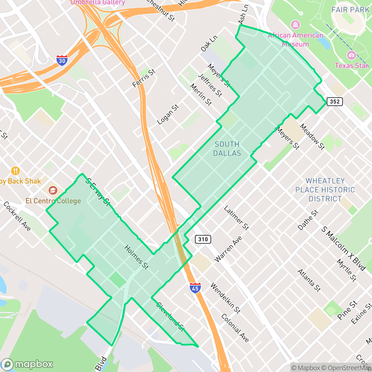 Map showing the location of South Dallas-Fair Park PID, Dallas, TX