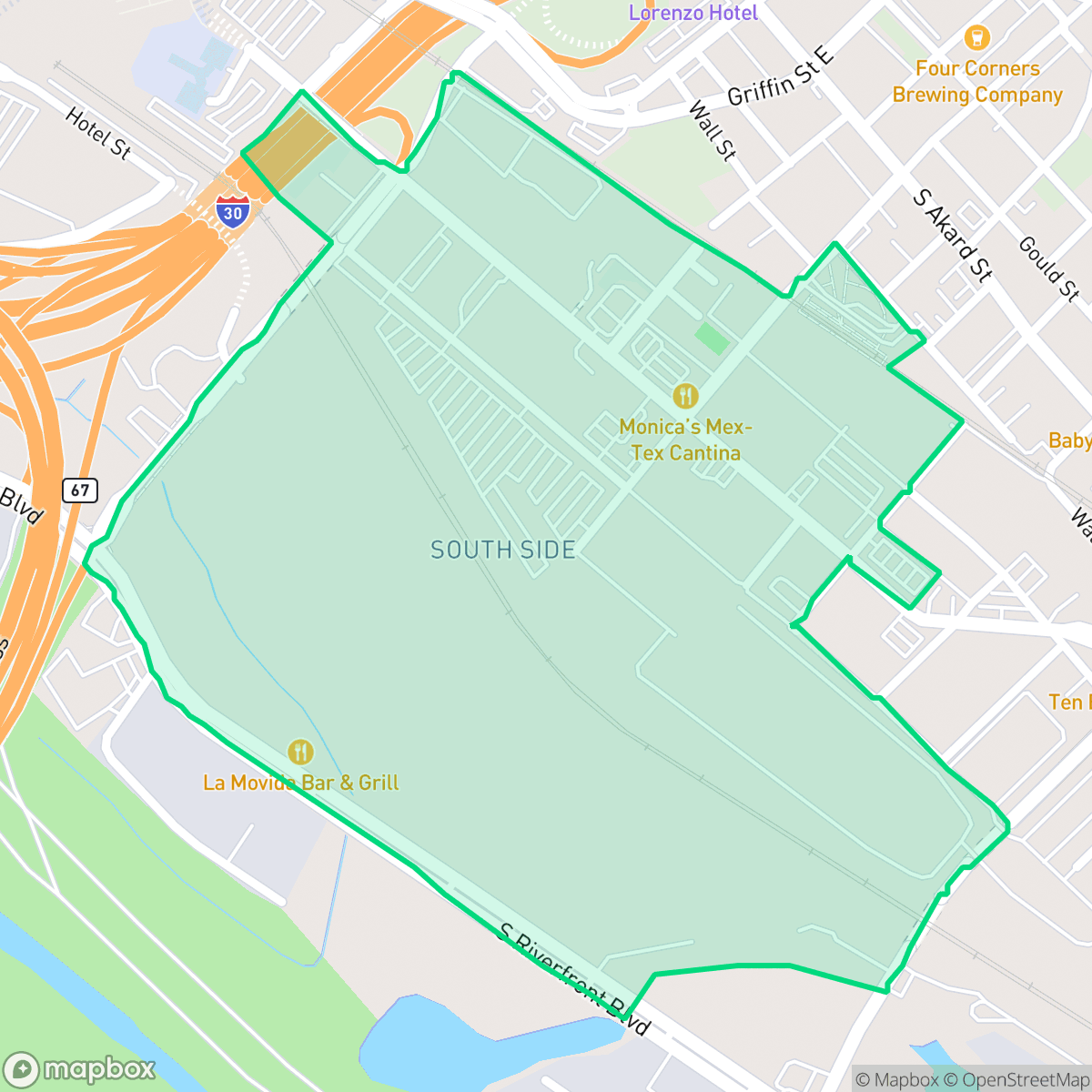 Map showing the location of South Side PID, Dallas, TX