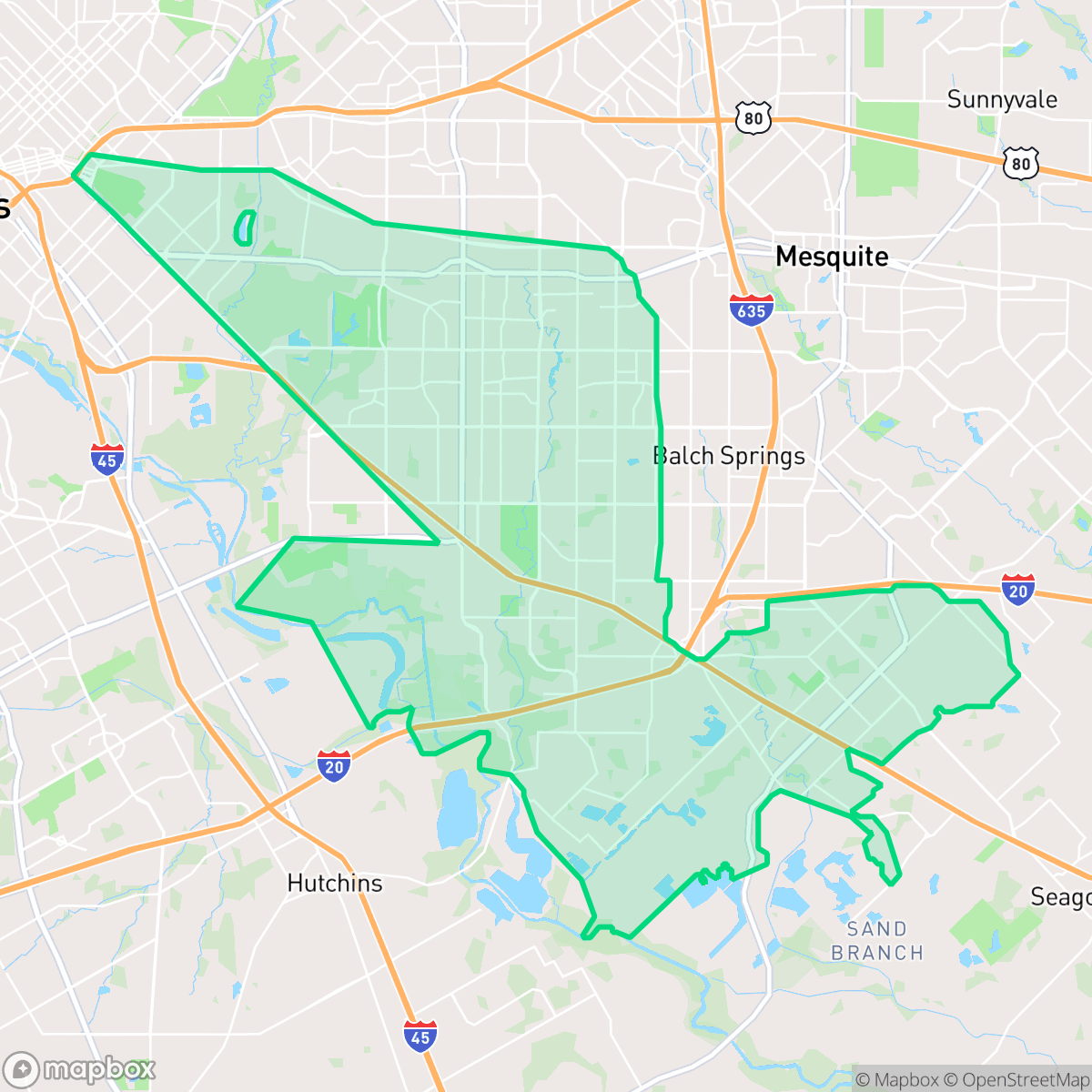 Map showing the location of Southeast Dallas, Dallas, TX