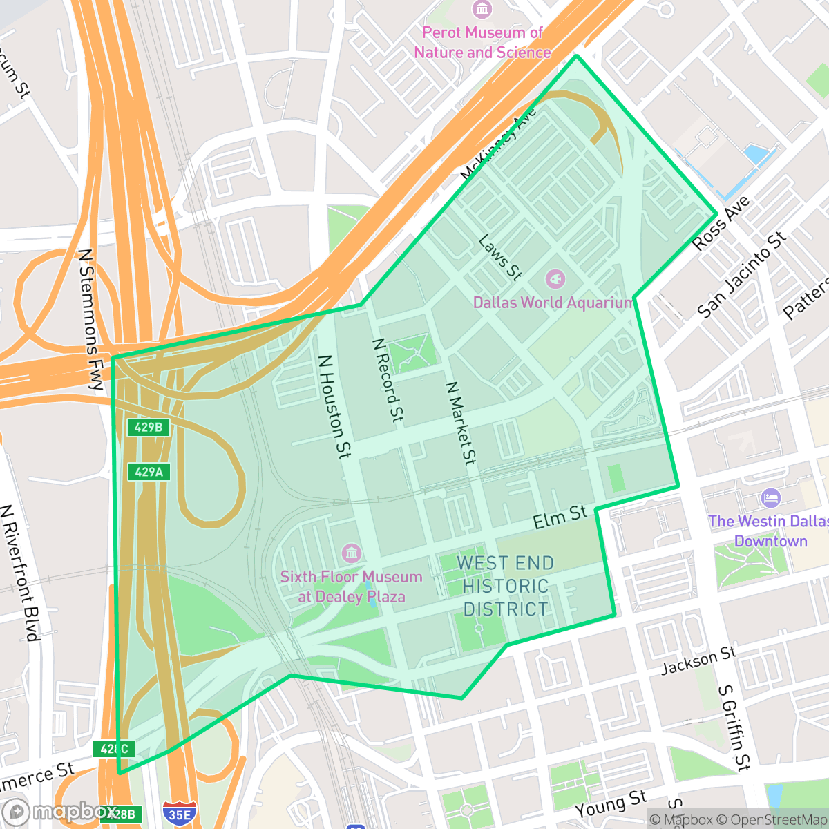 Map showing the location of West End Historic District, Dallas, TX