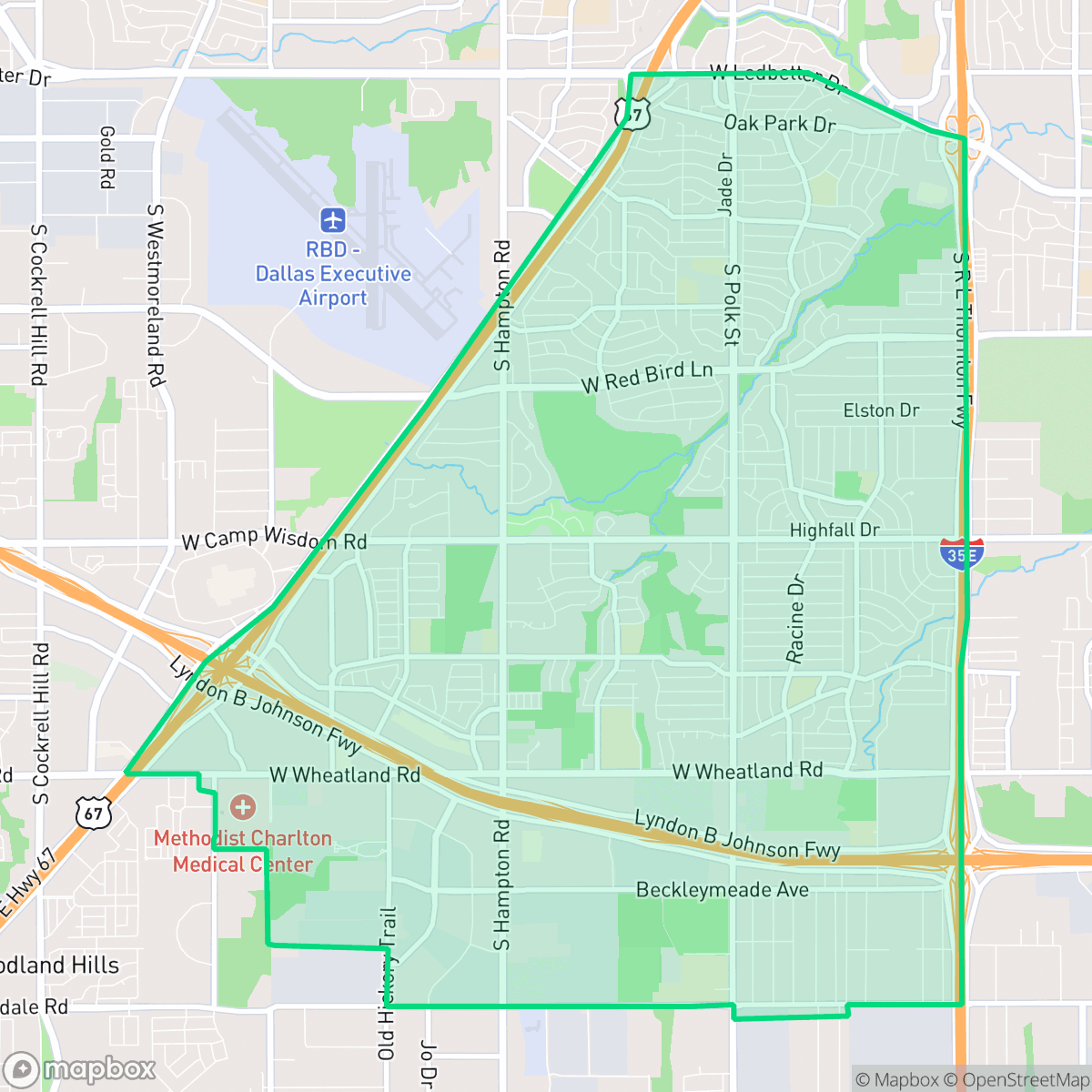 Map showing the location of Wolf Creek, Dallas, TX