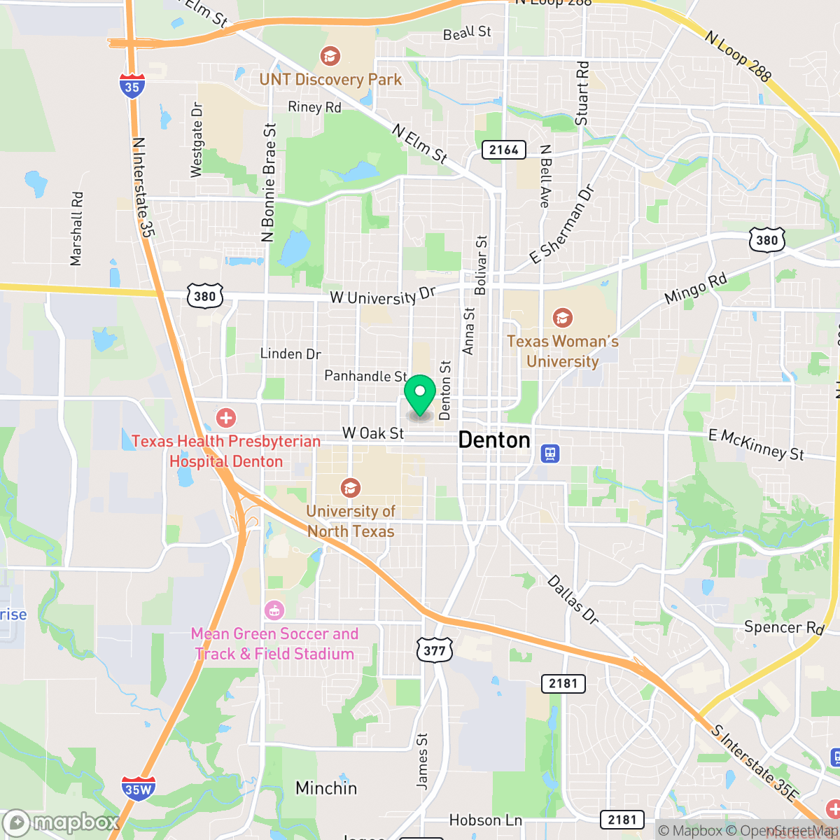 Map showing the location of Denton, TX — coverage area