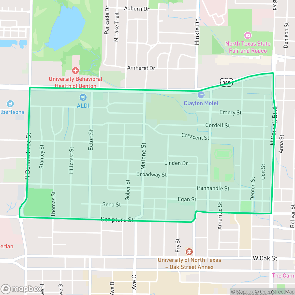 Map showing the location of Pecan, Denton, TX