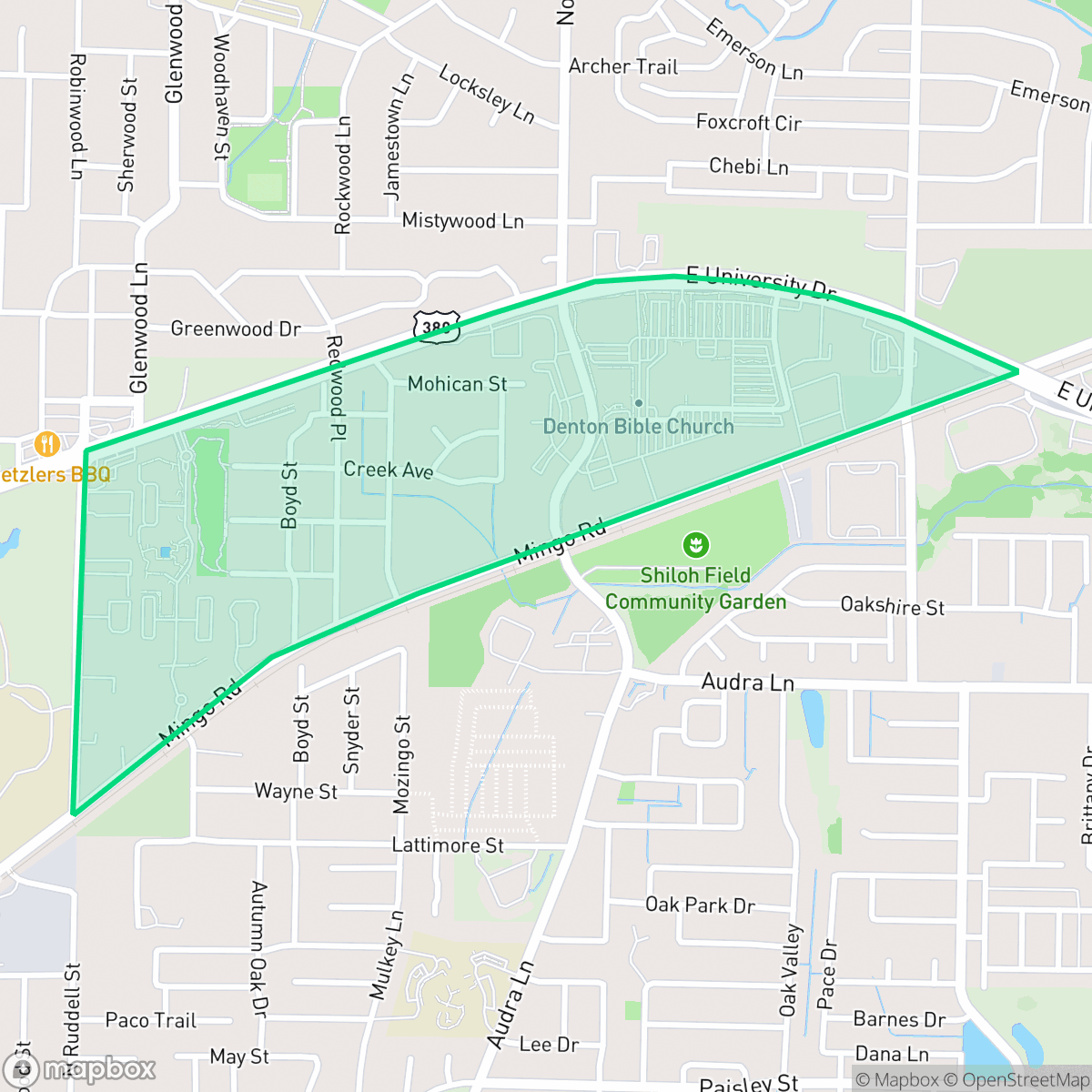 Map showing the location of Sequoia Park, Denton, TX