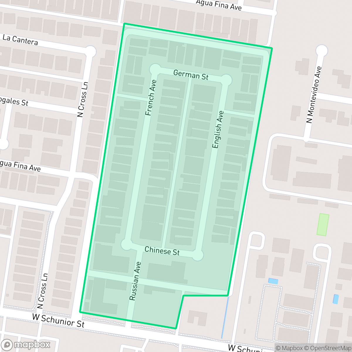 Map showing the location of Schunior Village, Edinburg, TX