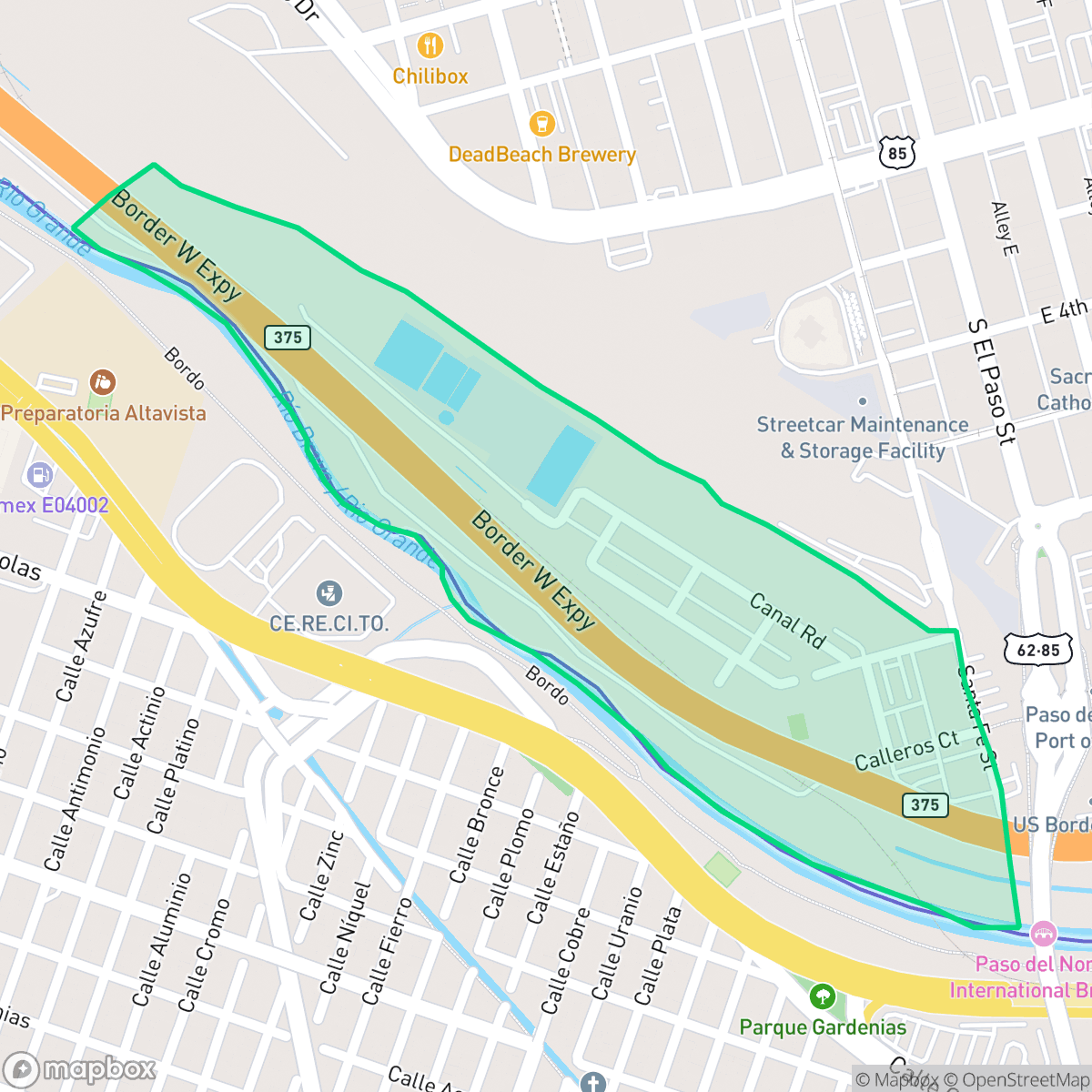 Map showing the location of Chihuahuita, El Paso, TX