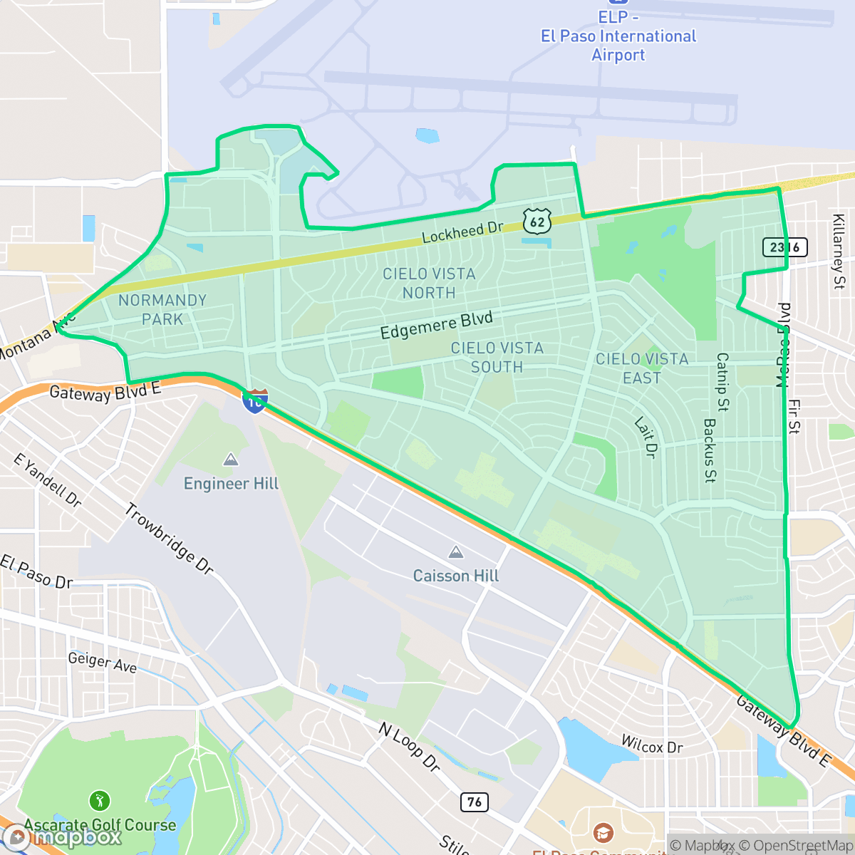 Map showing the location of Cielo Vista, El Paso, TX